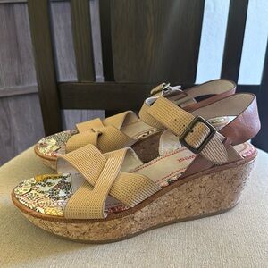SierraWest Women’s Betsy Wedge Sandals Leather Cork Tan Neutral Boho Size 9